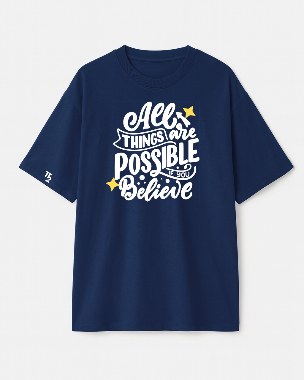 "All Things Are Possible" Premium French Terry Oversized Tee - Navy Blue