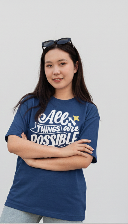 "All Things Are Possible" Premium French Terry Oversized Tee - Navy Blue