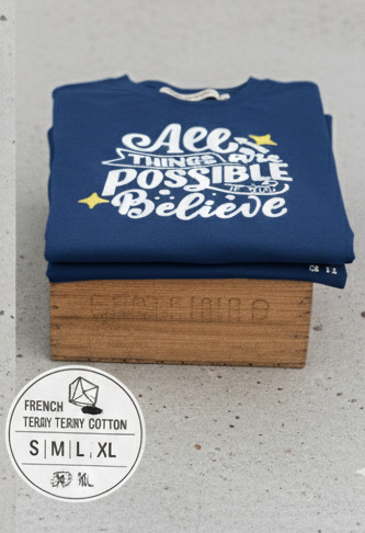 "All Things Are Possible" Premium French Terry Oversized Tee - Navy Blue