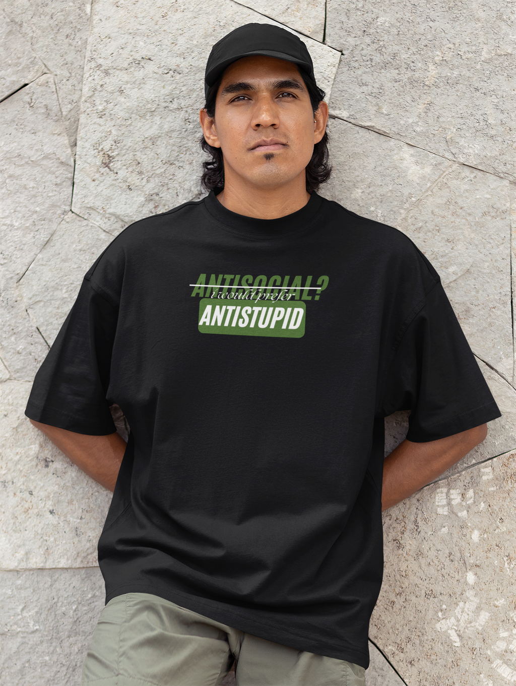 "Antistupid" Statement Oversized Tee | Premium Black Streetwear